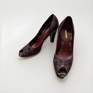 MISSONI LADIES PEEP TOE PURPLE HEELS SIZE IT37.5/US7.5 MADE IN ITALY GOOD COND!